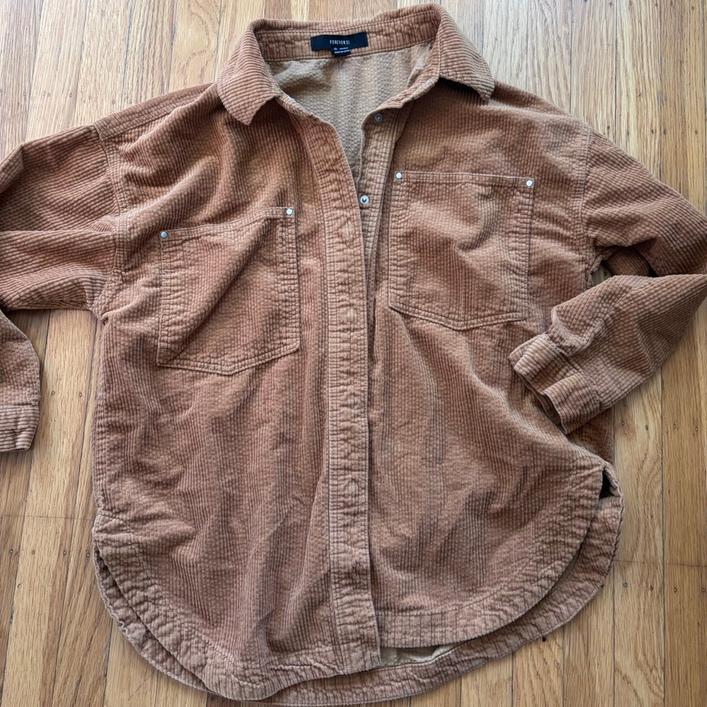 Women's FOREVER 21 Brown Corduroy Button Down Shirt S - Picture 4 of 5